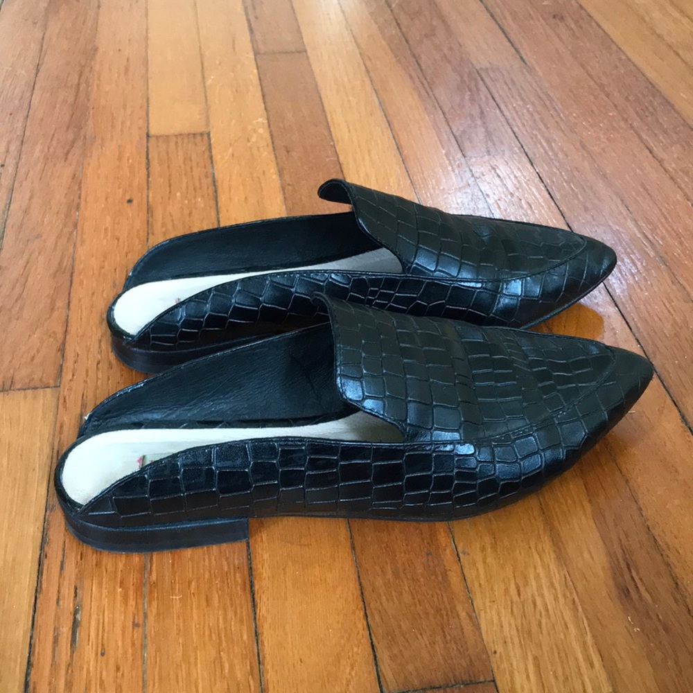 Black leather mules
